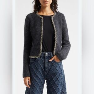 rag & bone Wool & Alpaca Blend Open-Front Cardigan w/ Metallic Trim, Like New XS